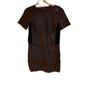 𝅺halogen chocolate brown and black vegan leather dress xs